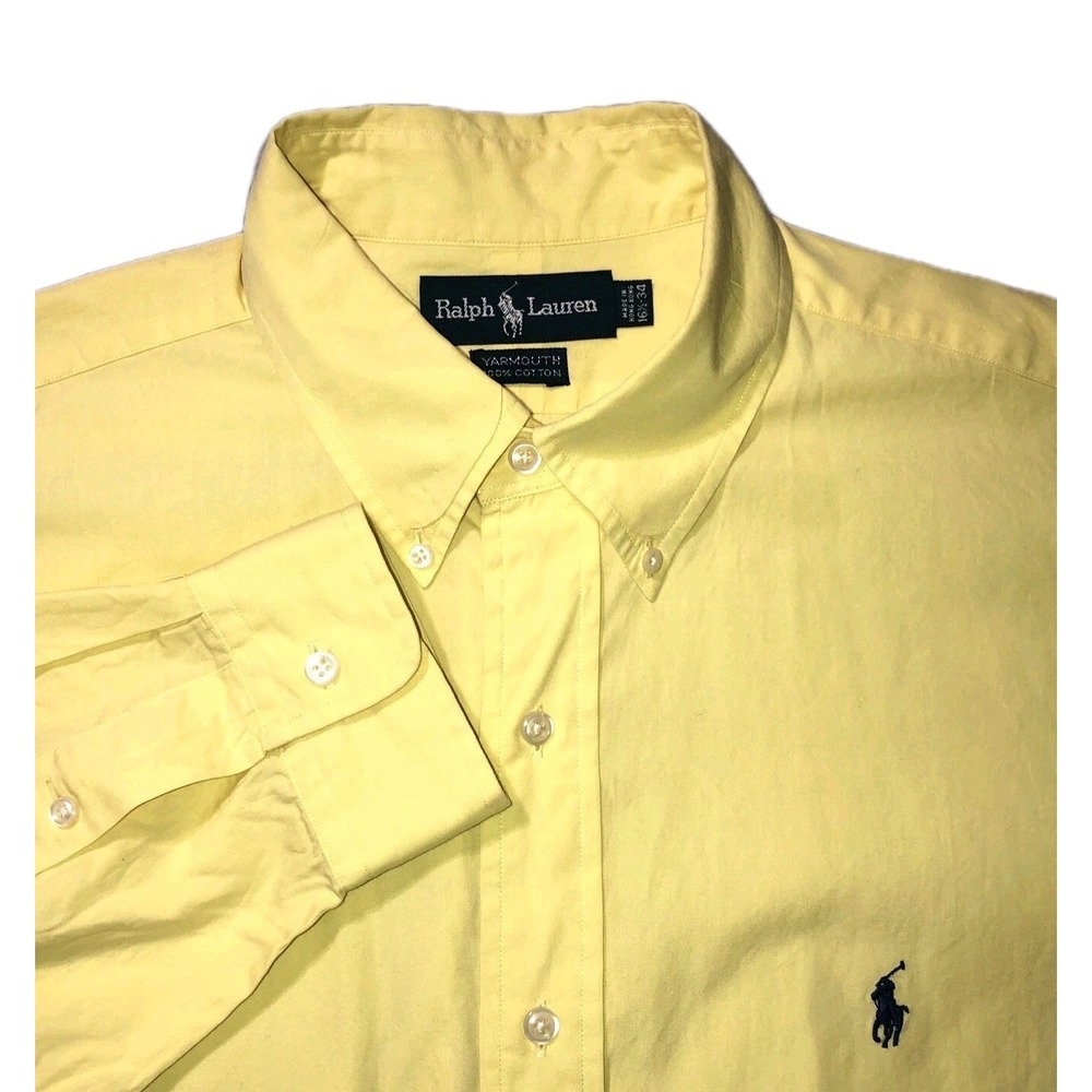 Vintage Ralph Lauren Yarmouth Mens‎ 16 - 34 Button Down Shirt Yellow Long Sleeve
